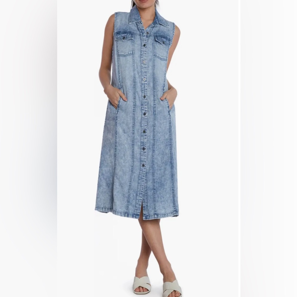 Seamed Sleeveless Denim Midi Shirtdress